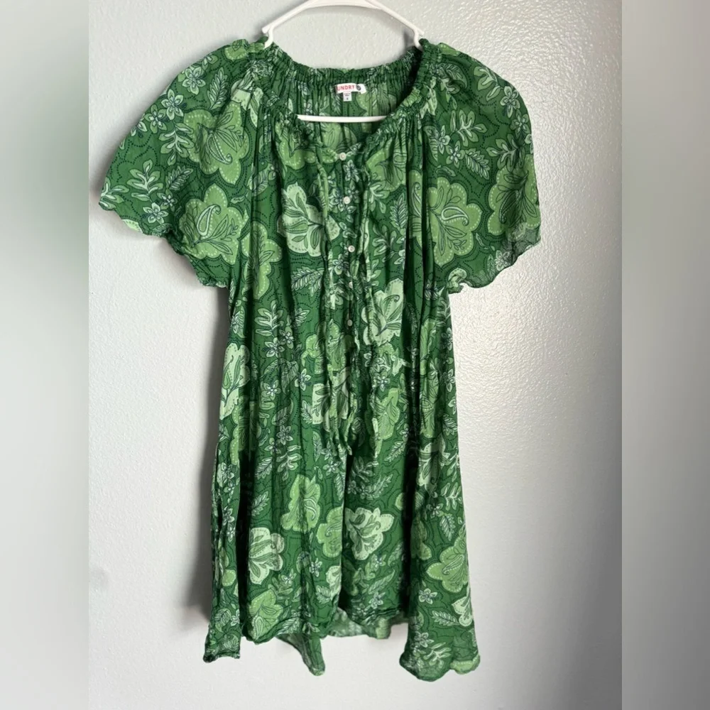 Sundry Anthropologie V Neck Mini Sling Dress Green Floral Size 3